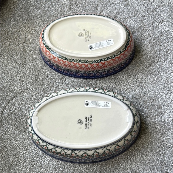 Ceramika Artystyczna- Colorful Ceramic Oval Dishes, Hand Made in Poland Set of 2 - Picture 3 of 11